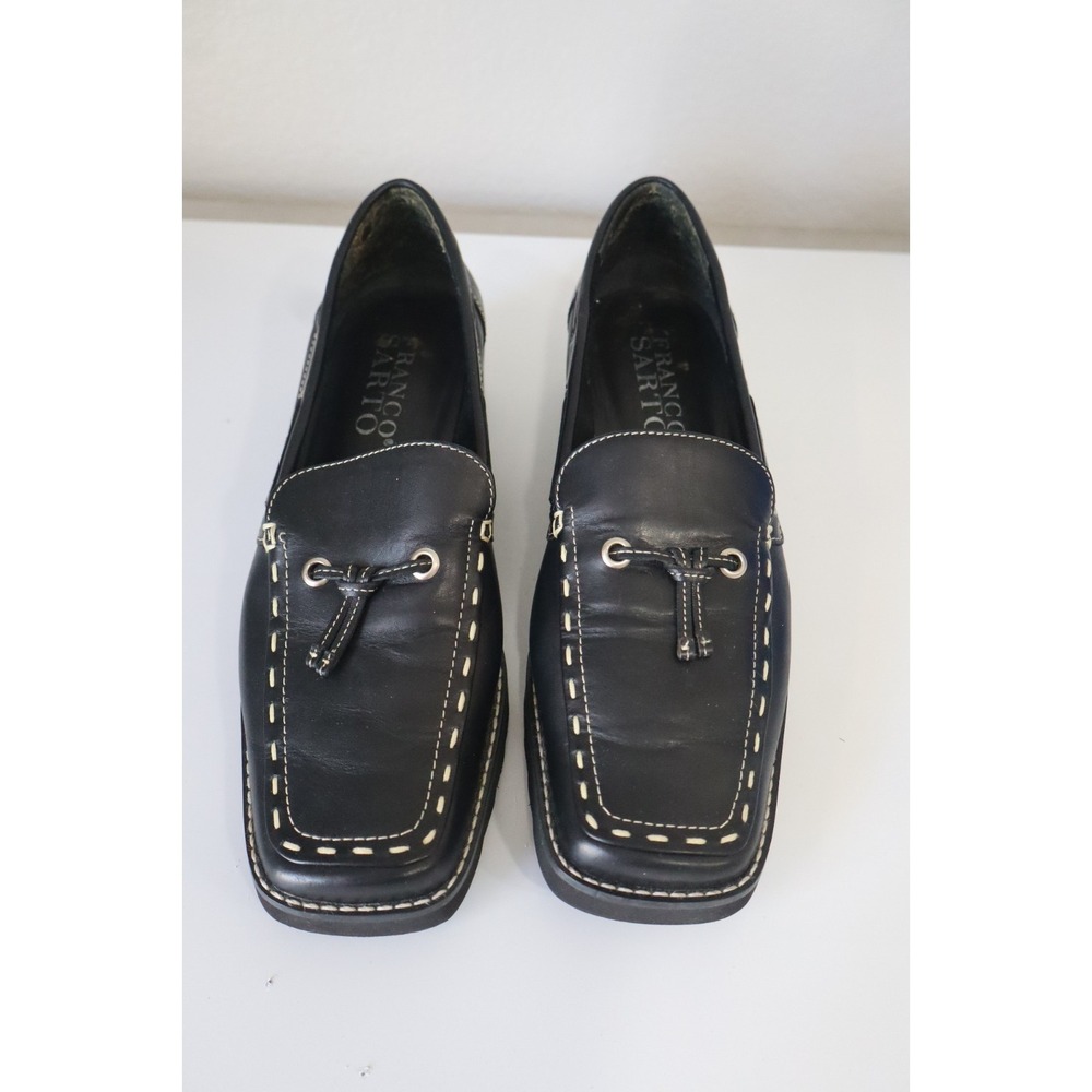 Sarto Franco Womens Suze 6.5 Black Tulane Leather Slip On Loafers Shoes